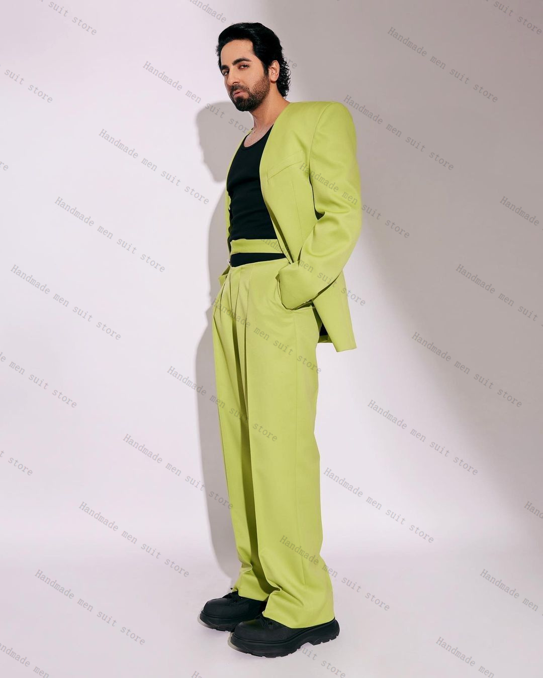 Men Formal Wear Wedding Guest - Conjunto de traje verde a la