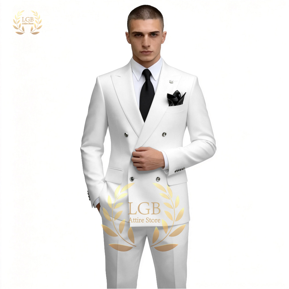 Men Formal Wear With Blazer - Traje de hombre blanco de doble