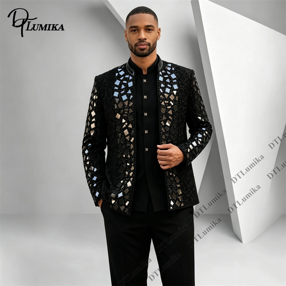 Men Formal Wear With Blazer - Traje de hombre negro con cuello