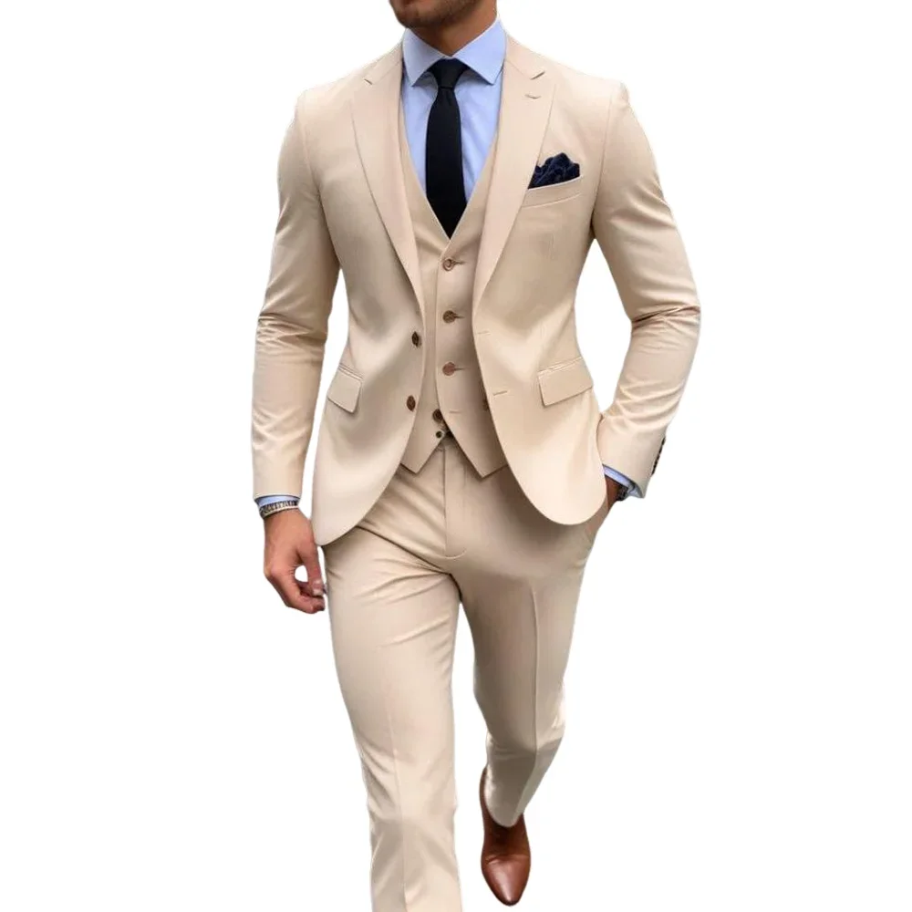 Men Formal Wear Shop - Trajes elegantes de 3 piezas Khaik