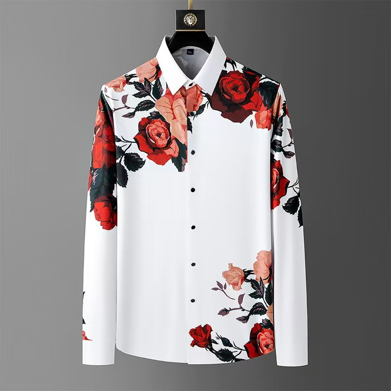 Men Formal Wear Shirts - Camisa de manga larga con estampado