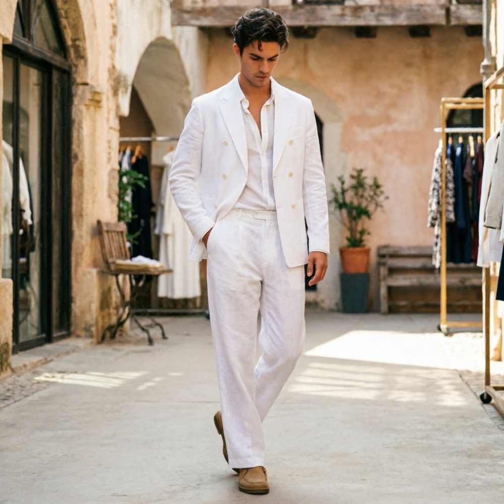 Traje de Lino Verde Salvia par - Men Formal Wear Wedding Guest reseña y precio