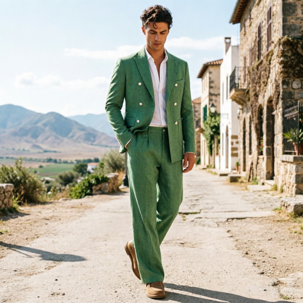 Traje de Lino Verde Salvia par - Men Formal Wear Wedding Guest reseña y precio